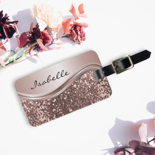 Etiqueta De Bagagem Metal Personalizado com Brilho Falso Dourado Rosa