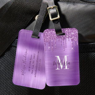 Etiqueta De Bagagem Metálica Roxa Monogramada