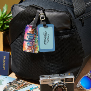 Etiqueta De Bagagem Miami Skyline Abstrato Art