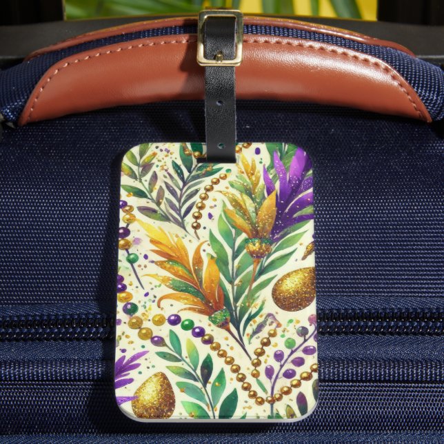 ETIQUETA DE BAGAGEM MIÇANGAS E PENAS DOURADAS MARDEIRAS VERDES PURAS (Frente Insitu 2)