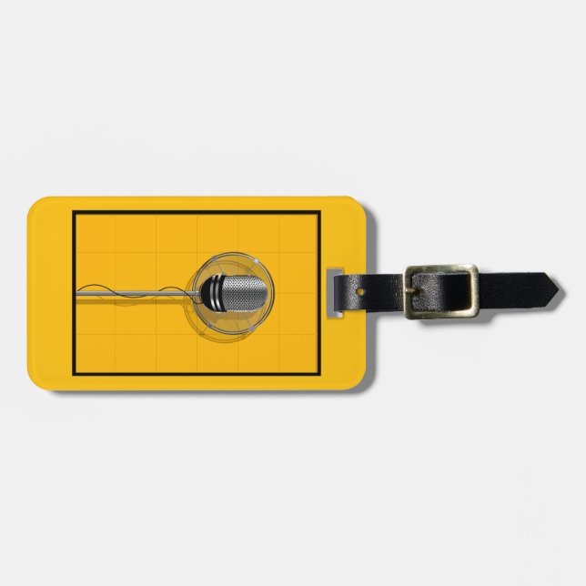 Etiqueta De Bagagem Microfone retrô em amarelo ousado (Frente Horizontal)