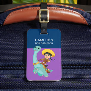 Etiqueta De Bagagem Min & Clover   Feliz Cowgirl e Brontosaurus Ride