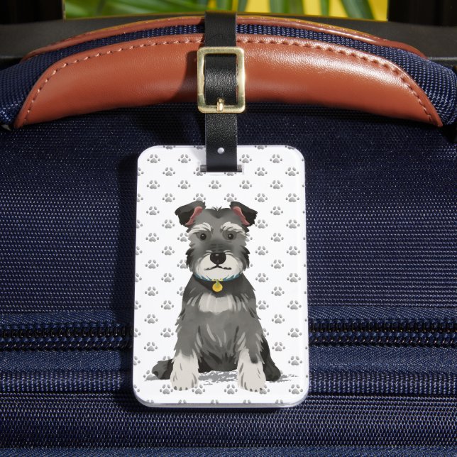 Etiqueta De Bagagem Mini Schnauzer Fofo (Frente Insitu 2)