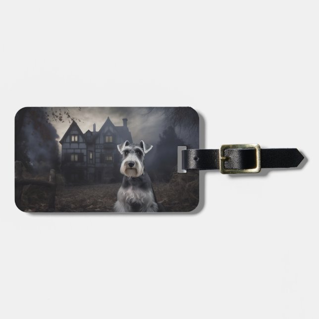 Etiqueta De Bagagem Miniatura Schnauzer Halloween Scary (Frente Horizontal)