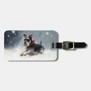 Etiqueta De Bagagem Miniatura Schnauzer Natal neve inverno