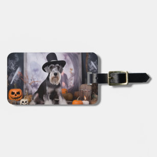 Etiqueta De Bagagem Miniatura Schnauzer Pumpkins Halloween Assustado