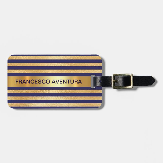 Etiqueta De Bagagem Minimalismo das faixas marinhas personalizadas Our (Frente Horizontal)