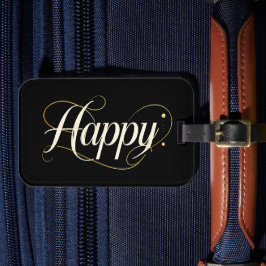 Etiqueta De Bagagem Minimalist Elegant Gold Happy Typography - Classy