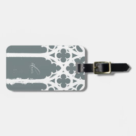 Etiqueta De Bagagem Minimalist Gothic Window Calligraphy Slate Green