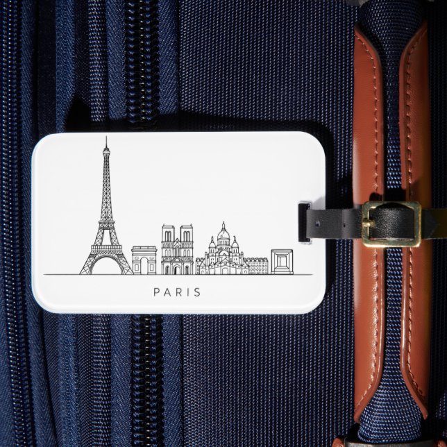 Etiqueta De Bagagem Minimalist Paris Skyline Line Art (Frente Insitu 4)