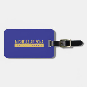 Etiqueta De Bagagem Minimalista Azul e Dourado Cor Profissional Modern