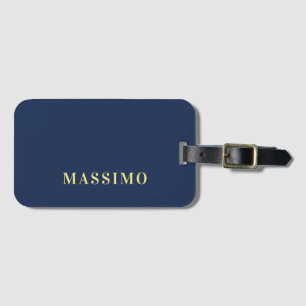 Etiqueta De Bagagem Minimalista Clássico Nome Azul Profissional
