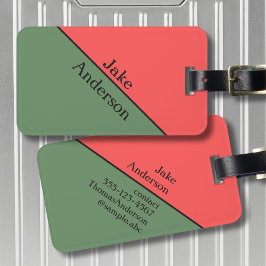 Etiqueta De Bagagem Minimalista de 45 graus vermelho e verde