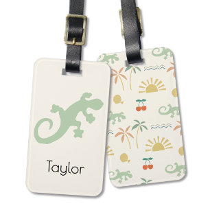 Etiqueta De Bagagem Minimalista Gecko e Motivo Tropical Padrão Todas a
