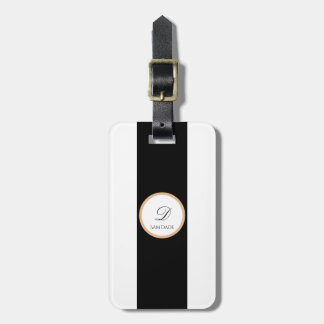 Etiqueta De Bagagem Minimalista Preto, Branco, Dourado Simples Nome Bá