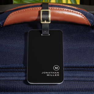 Etiqueta De Bagagem Mínimo preto branco clássico monograma