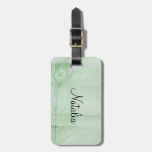 Etiqueta De Bagagem Mint Peacock Feather