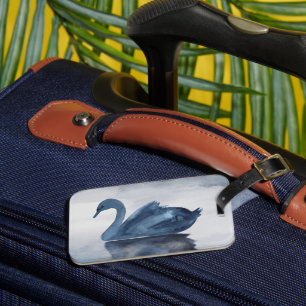 Etiqueta De Bagagem Mistura Reflexões   Moody Dusty Blue Swan no lago