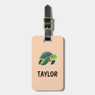 Etiqueta De Bagagem Mochila Colorida Personalizada da Tartaruga Bonita