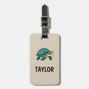Etiqueta De Bagagem Mochila Colorida Personalizada da Tartaruga Bonita