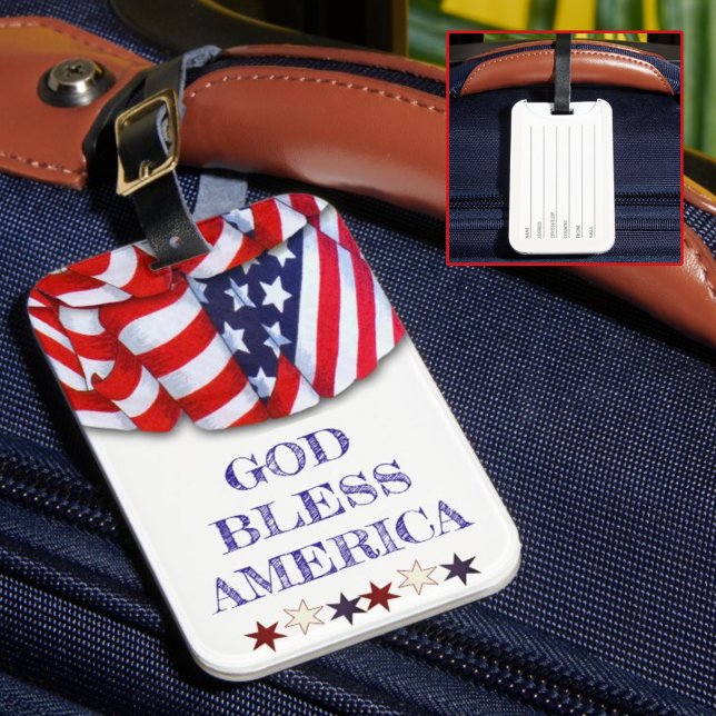 Etiqueta De Bagagem Modelo da América Deus abençoe Patriótica (luggage tag front and back (inset))