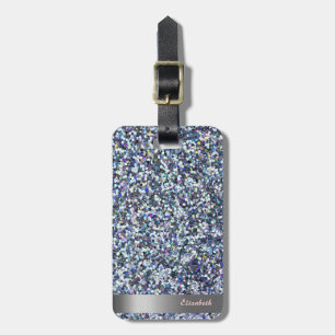 Etiqueta De Bagagem Modern Cool Brilho Listra Prata - Personalizado