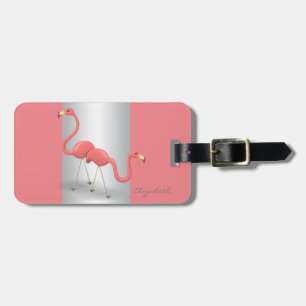 Etiqueta De Bagagem Modern Elegant Girly, Flamingos