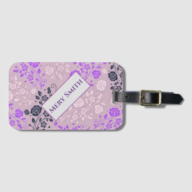 Etiqueta De Bagagem Modern Floral Seu Nome (Frente Horizontal)