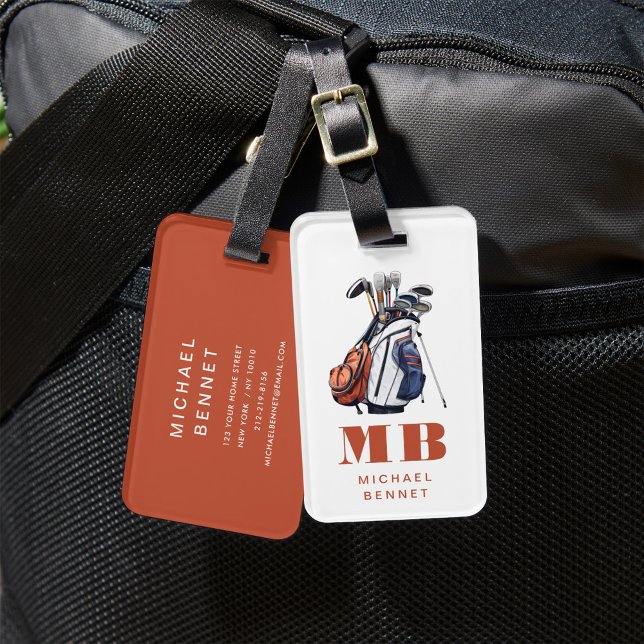 Etiqueta De Bagagem Modern Golf Sport Monogrammed (Modern Golf Sport Monogrammed Luggage Tag)