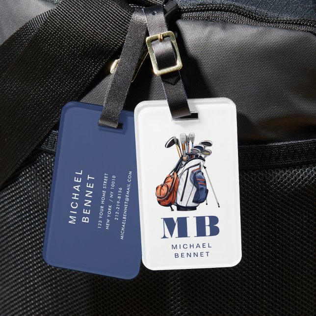 Etiqueta De Bagagem Modern Golfer Sport Monogram (Modern Golfer Sport Monogram Luggage Tag)