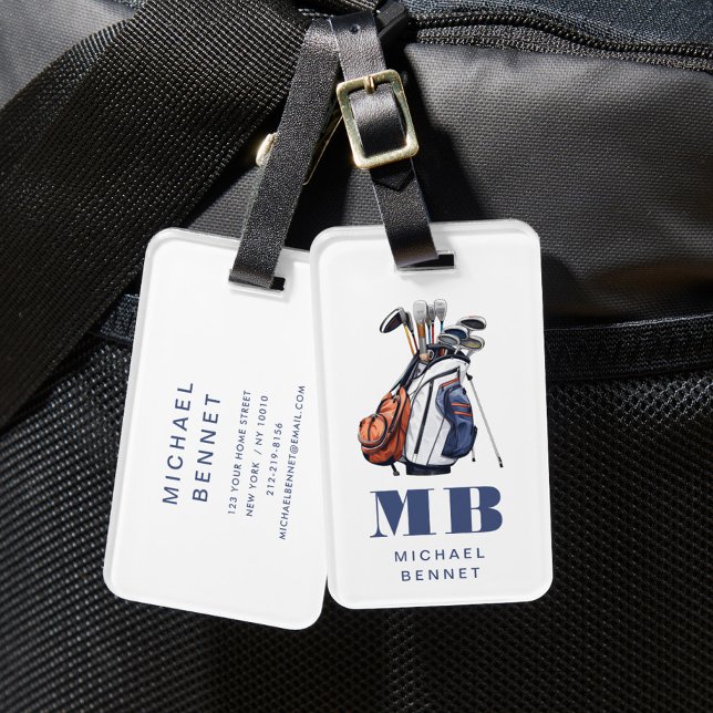 Etiqueta De Bagagem Modern Golfer Sport Monogram (Modern Golfer Sport Monogram Luggage Tag)