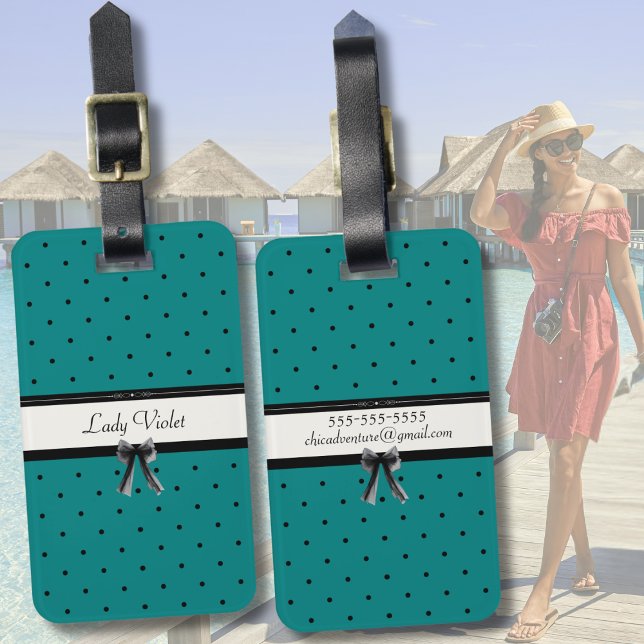 Etiqueta De Bagagem Modern Luxury Teal Monogram Summer Travel (Deep teal luxury. 🌊 Elevate your travel gear with our signature teal & polka dot design.)