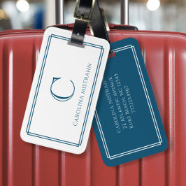 Etiqueta De Bagagem Modern Monogram Navy Blue Double Border