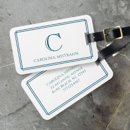 Etiqueta De Bagagem Modern Monogram Navy Blue Double Border