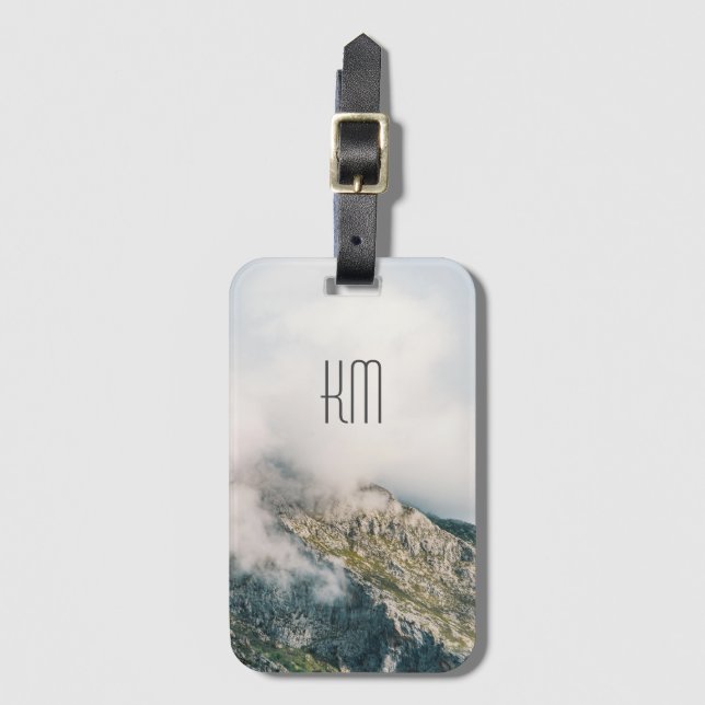 Etiqueta De Bagagem Modern Mountain Peak Monogram (Frente Vertical)