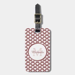 Etiqueta De Bagagem Modern Rosy Brown White Scallops Monograma e Nome