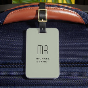 Etiqueta De Bagagem Modern Sage Green Monogrammed