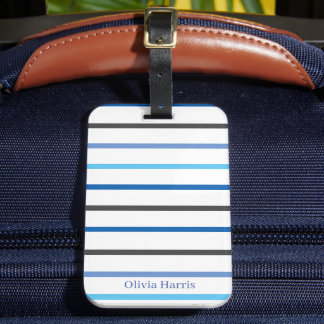 Etiqueta De Bagagem Modern Stylish Blue Stripes Custom