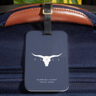 Etiqueta De Bagagem Modern Texas Longhorn Summer Custom Name Blue