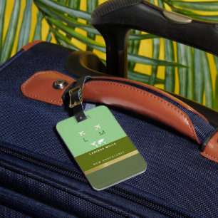 Etiqueta De Bagagem Modern Traveler Monograma Greenish