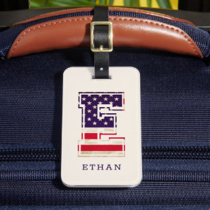 Etiqueta De Bagagem Modern USA Flag Monograma E