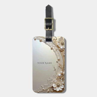 Etiqueta De Bagagem Modern White Flowers Pearls Luggage Tag