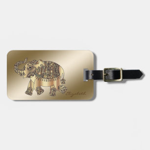 Etiqueta De Bagagem Moderno Chique Elegante Elefante Dourado-Personal