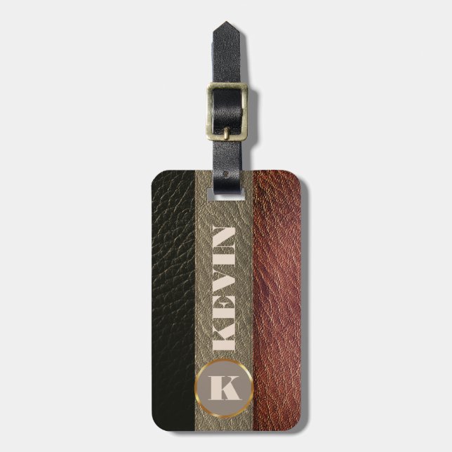 Etiqueta De Bagagem Moderno Elegante Silver Monograma Metálico Nome L (Frente Vertical)