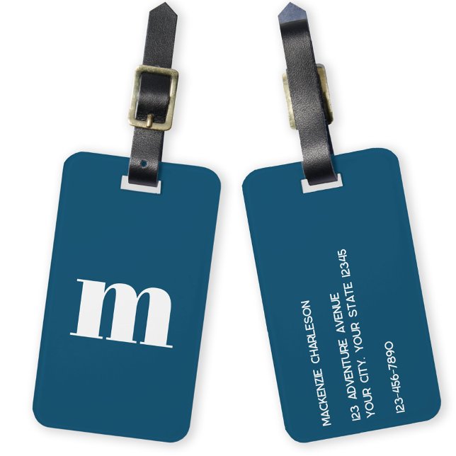 Etiqueta De Bagagem Moderno Monograma Verde Teal Inicial (Simple lower case monogram initial personalized teal green luggage tag)