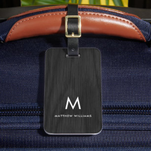 Etiqueta De Bagagem Moderno padrão de madeira preto impresso elegante 