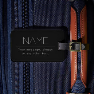 Etiqueta De Bagagem Moderno Texto Editável Minimalista   Preto e Branc