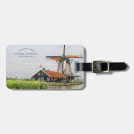 Etiqueta De Bagagem Moinho de vento de Zaanse Schans Aquarela Patrimôn