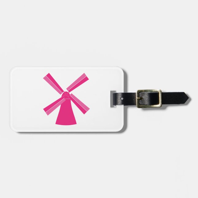 Etiqueta De Bagagem Moinho de Vento Rosa (Frente Horizontal)