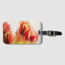 Etiqueta De Bagagem Molas Amarelas Vermelhas De Mola Aquosa Floral